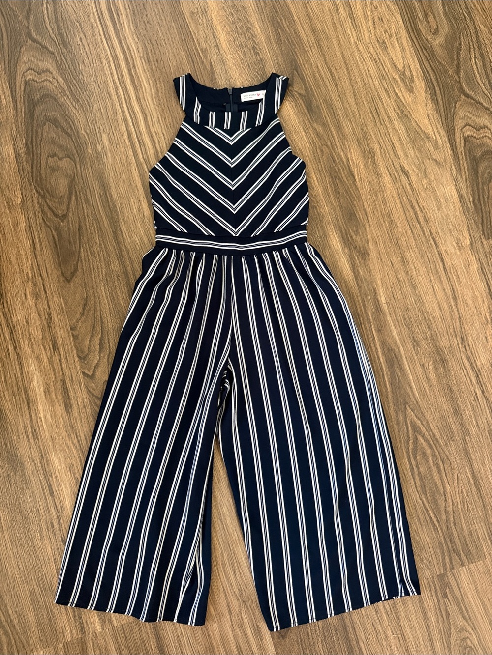 Knitworks Navy and White Striped Halter Jumpsuit